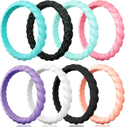Egnaro Silicone Wedding Ring for Women,Thin and Stackble Braided Rubber Wedding Bands,No-Toxic,Skin Safe