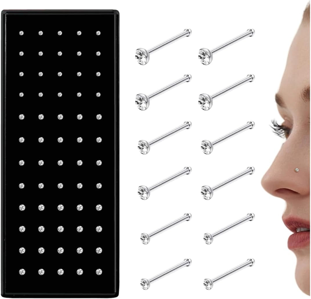 THUNARAZ Straight L Shaped Stainless Steel Nose Studs Rings Piercing Pin Body Jewelry 20G-22G 1.5Mm 2Mm 2.5Mm
