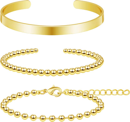 Silver Bracelets for Women Stack, Silver or Gold Plated Cuff Bangle Set, Trendy Silver Jewelry for Women Fashion