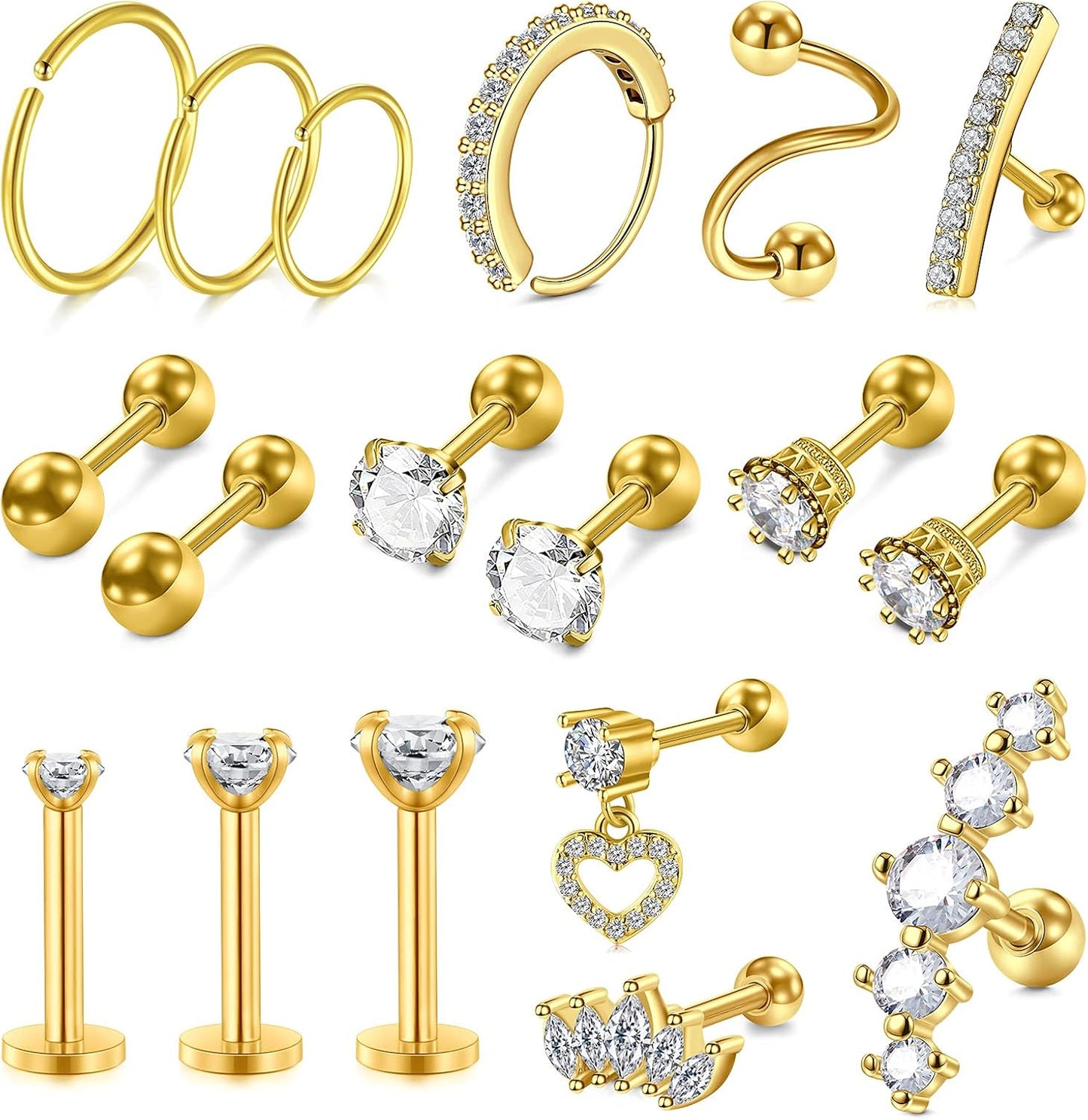 MODRSA 20G 16G Cartilage Earrings for Women Silver Gold Helix Piercing Jewelry Surgical Steel Hypoallergenic Flat Back Earrings Cartilage Hoop for Women Forward Helix Earring Tragus Jewelry Screw Back