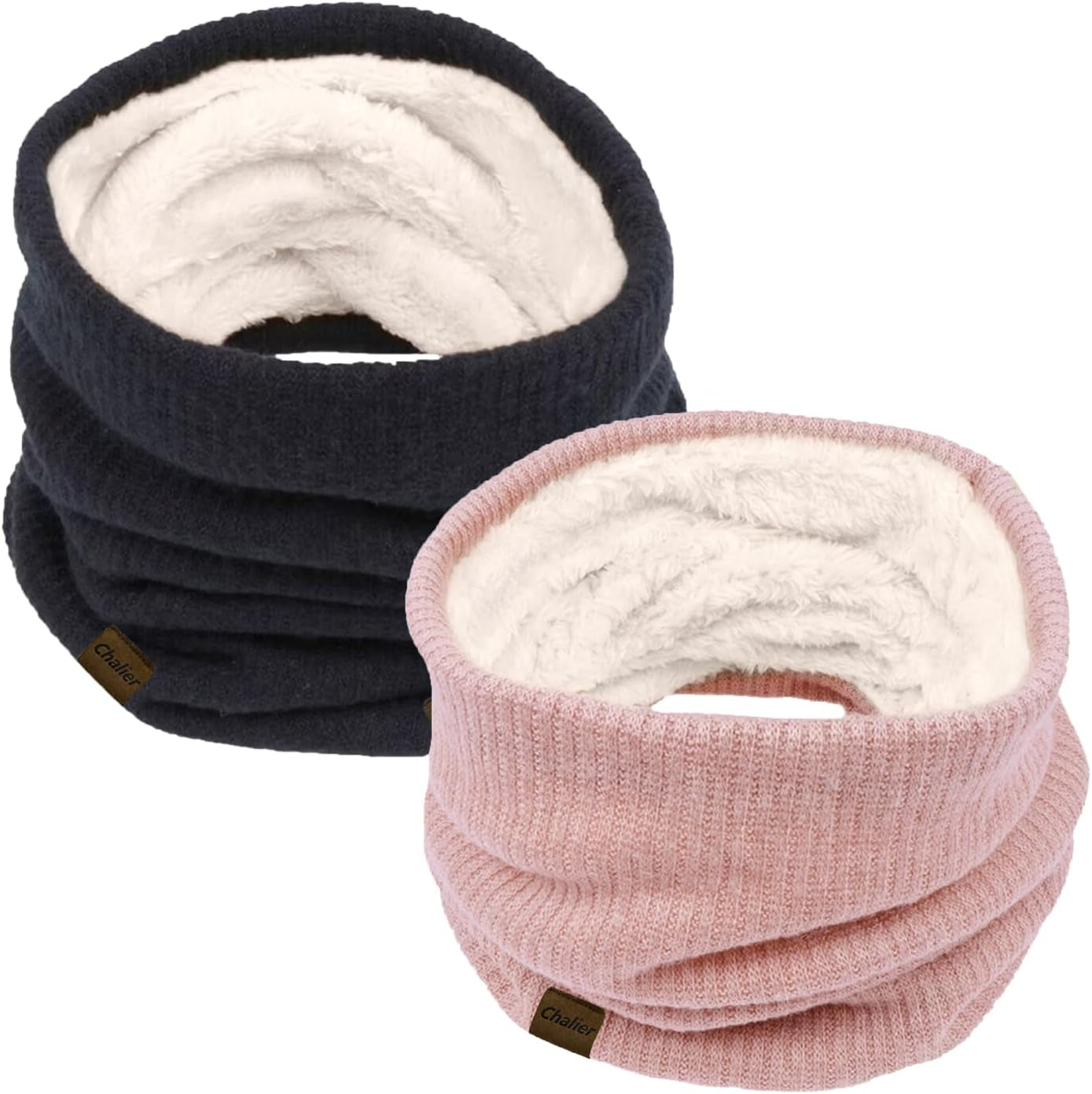 Chalier Infinity Scarf Winter Double-Layer Neck Warmer Knit Fleece Lined Circle Loop Scarves