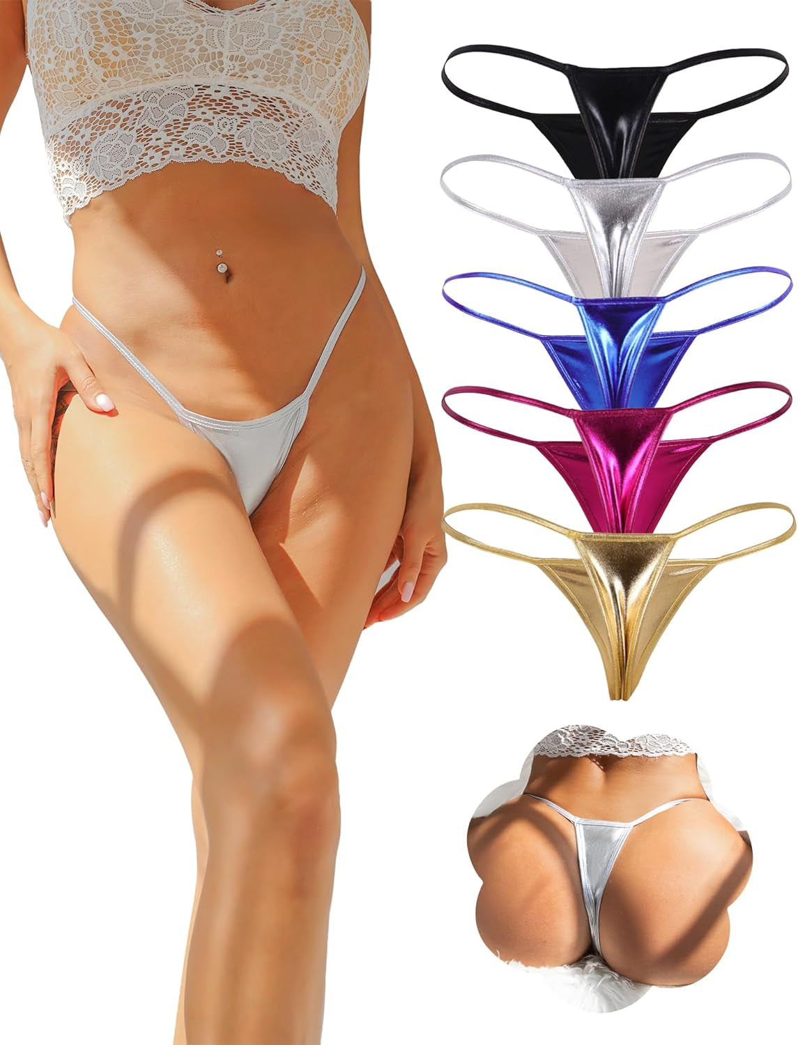 Ohyeah Sexy G-String Thongs Micro Thong Bikini Panties Metallic PU Leather Underpants for Women Low Rise Cheeky Underwear