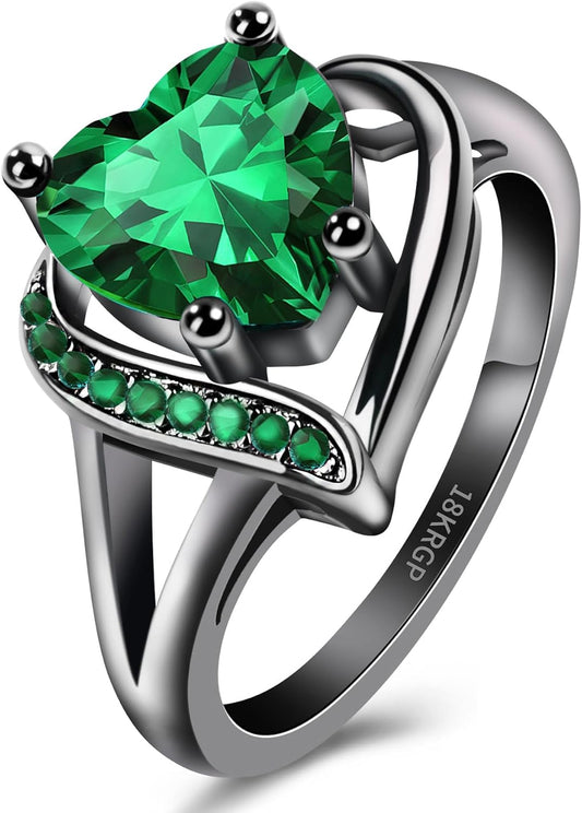 Engagement Rings for Women AAA+ Heart Cubic Zirconia Promise Rings for Her Womens Rings Black Gold Gothic Rings Christmas Gifts Fashion Wedding Rings Statement Rings for Women