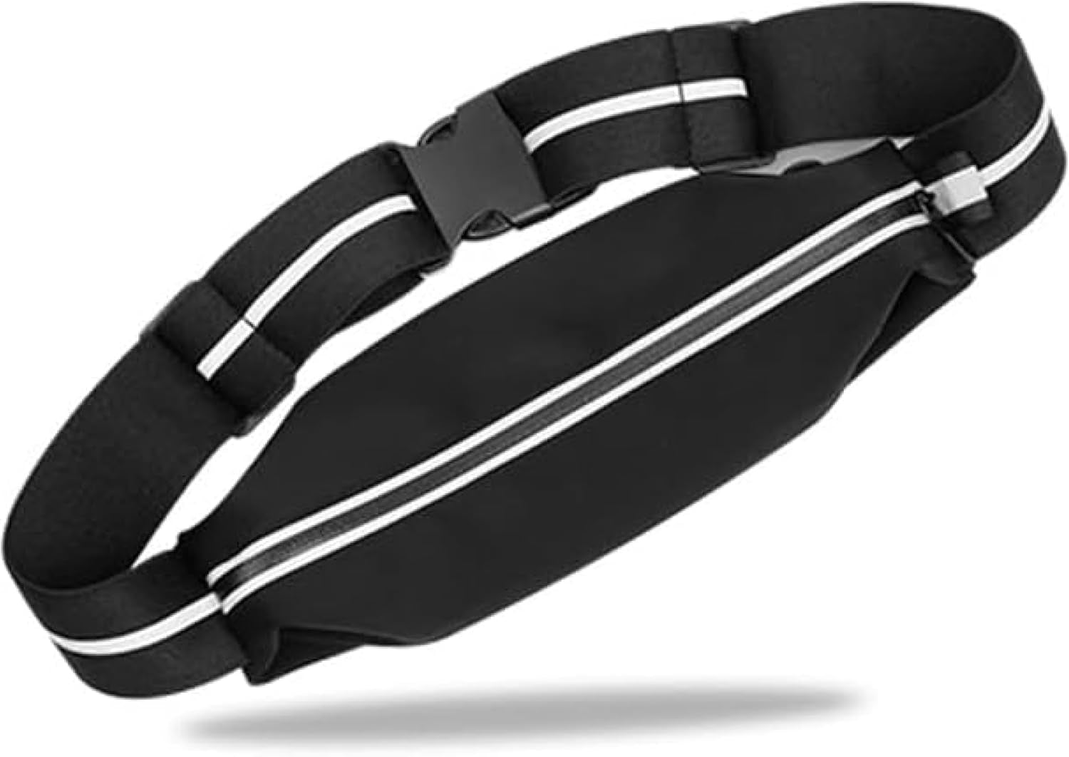 Athlete wearing black neoprene triathlon race belt during running event