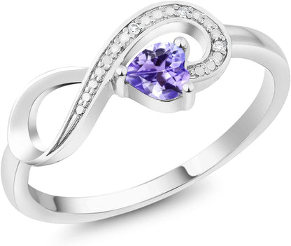 Gem Stone King Infinity Ring for Women | 10K White Gold | 4MM Heart Gemstone Birthstone and White Diamond Accent | Heart Shape Wedding Engagement Anniversary Promise Ring for Women