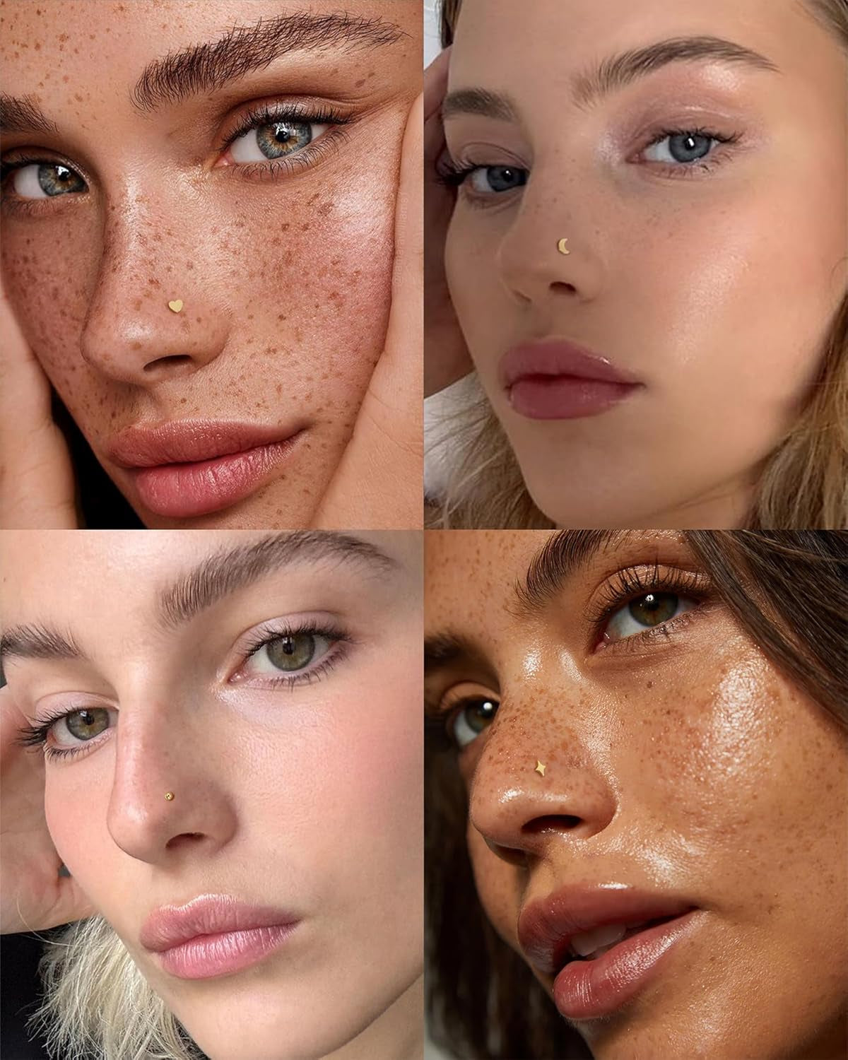 20G Nose Rings Stud for Women Surgical Steel Gold Silver Nose Ring L Shaped Corkscrew Nose Studs Hypoallergenic Small 1.5/2/2.5/3Mm CZ Cute Heart Star Moon Ball Nose Piercing Studs Jewelry Set 8Pcs