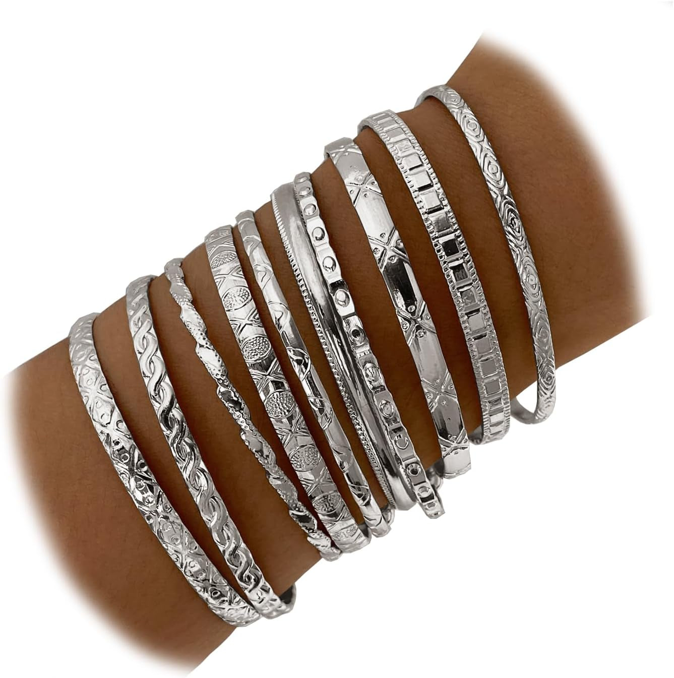 IFKM Gold Bangles Bracelets for Women, 14K Gold Plated Multi Layer Stackable Open Bracelet Set, Elegance Trendy Charms Non Tarnish Minimalist Textured Boho Jewelry Gift for Women