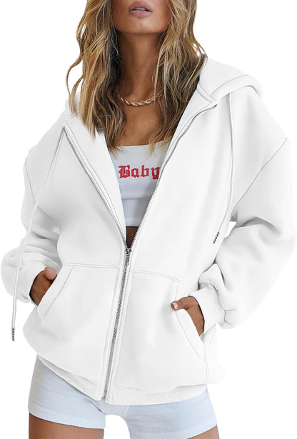 EFAN Women'S Drawstring Zip up Cute Hoodies Fall Jacket Oversized Casual Sweatshirts with Pocket