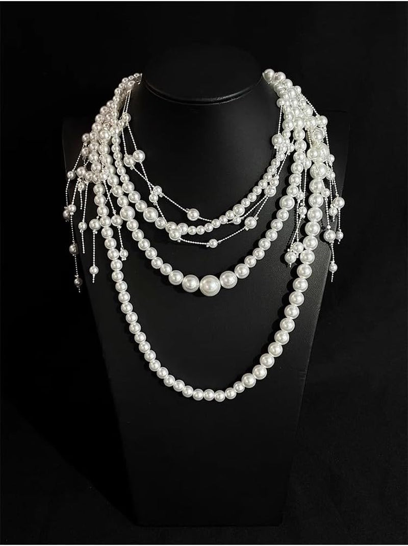 Pearl Tassel Wasit Chain for Women Body Chain Multi-Layer White Pearl Tassel Belly Chain Belts for Women Long Tassel Pendant Layered Pearls Belt for Dresses Wedding Bridal Rave Body Jewelry Accessories