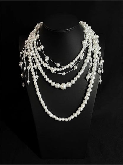 Pearl Tassel Wasit Chain for Women Body Chain Multi-Layer White Pearl Tassel Belly Chain Belts for Women Long Tassel Pendant Layered Pearls Belt for Dresses Wedding Bridal Rave Body Jewelry Accessories