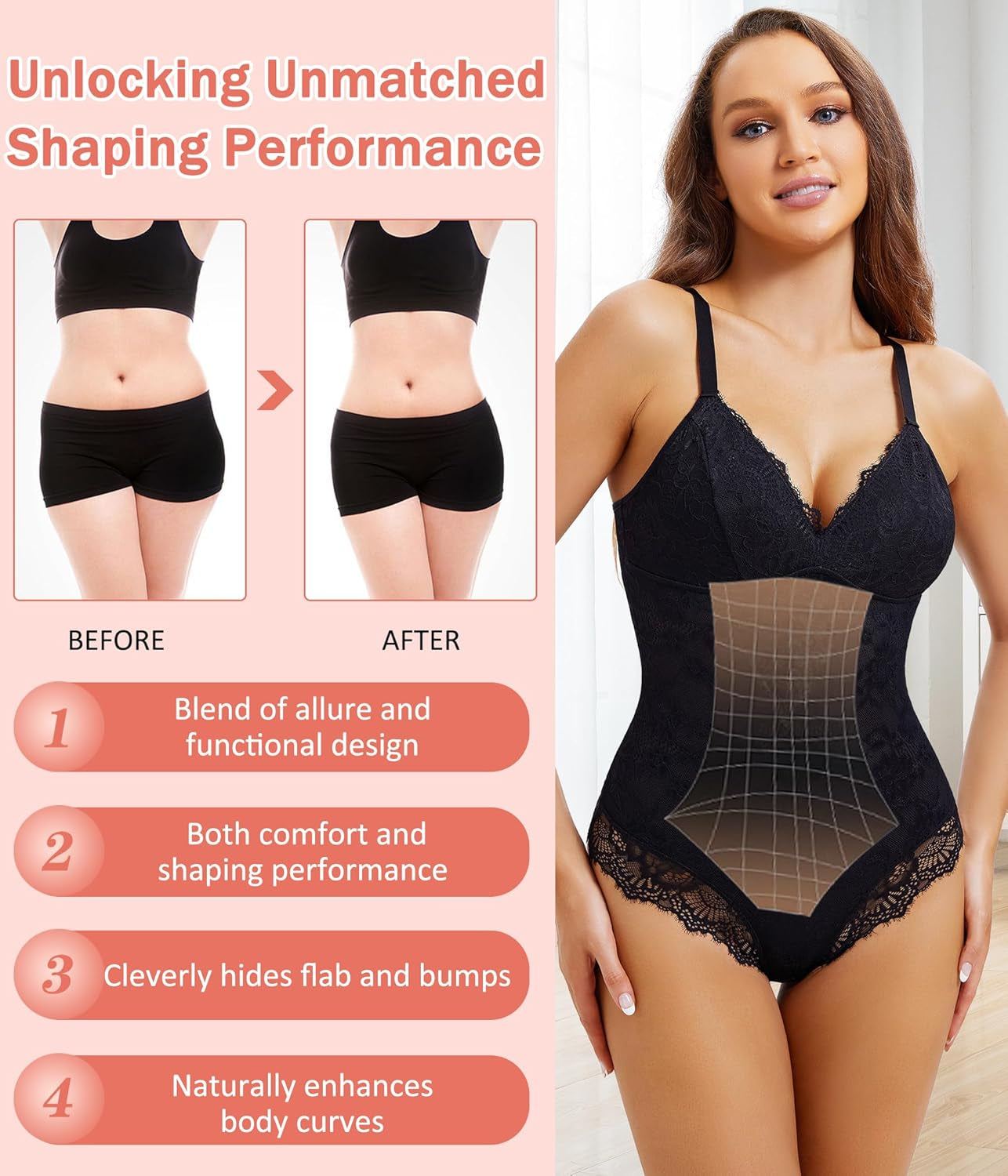 Deep V-neck lace fajas tank top shapewear detail