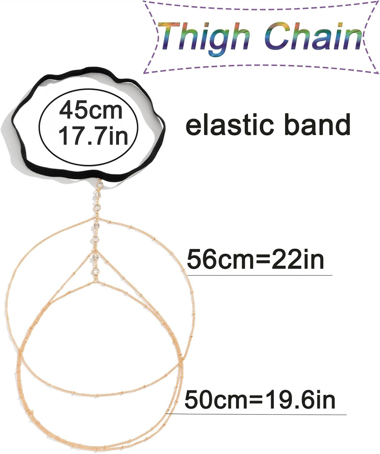 MODRSA Silver and Gold Thigh Chain Jewelry - Sexy Rhinestone Leg Jewelry for Women