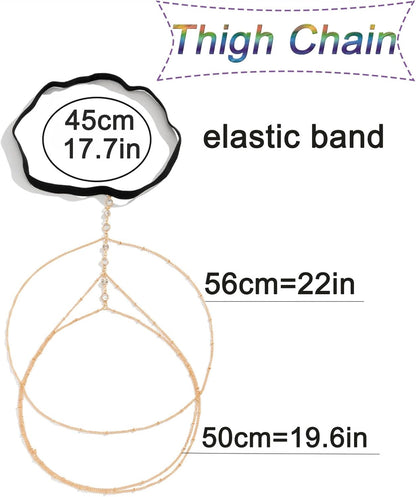 MODRSA Silver and Gold Thigh Chain Jewelry - Sexy Rhinestone Leg Jewelry for Women