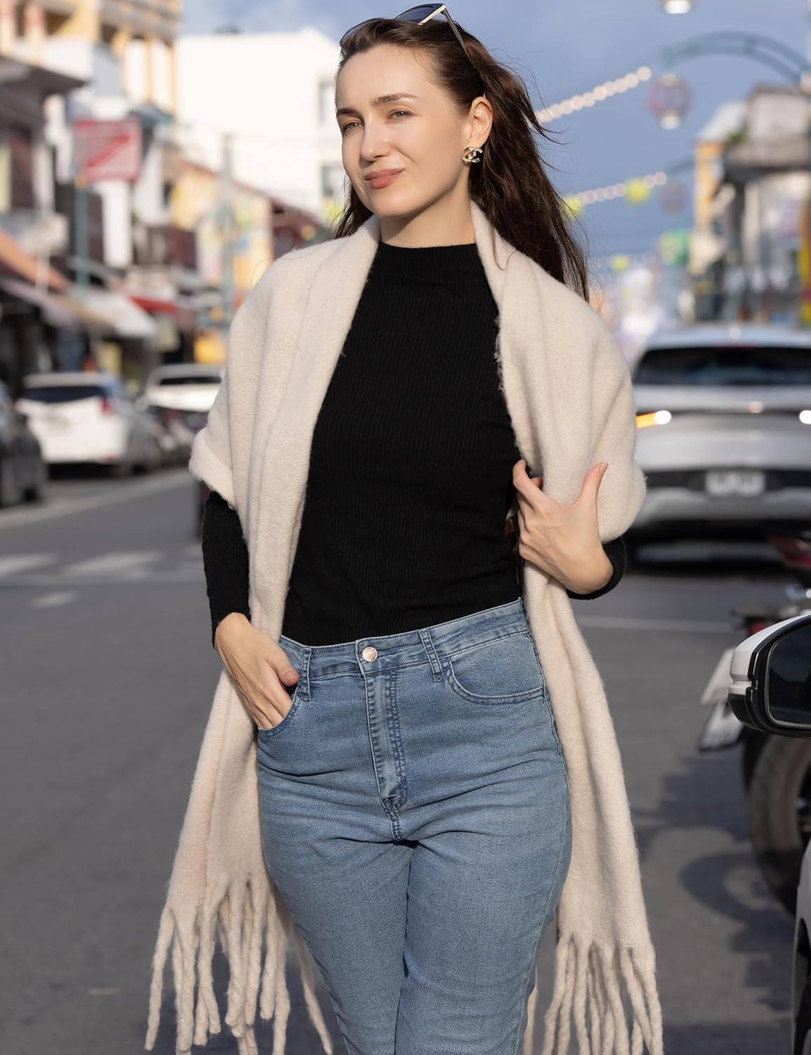 Missshorthair Thick Scarf for Women Big Chunky Colorful Blanket Fluffy Soft Scarves Winter Colorful Shawl Warps