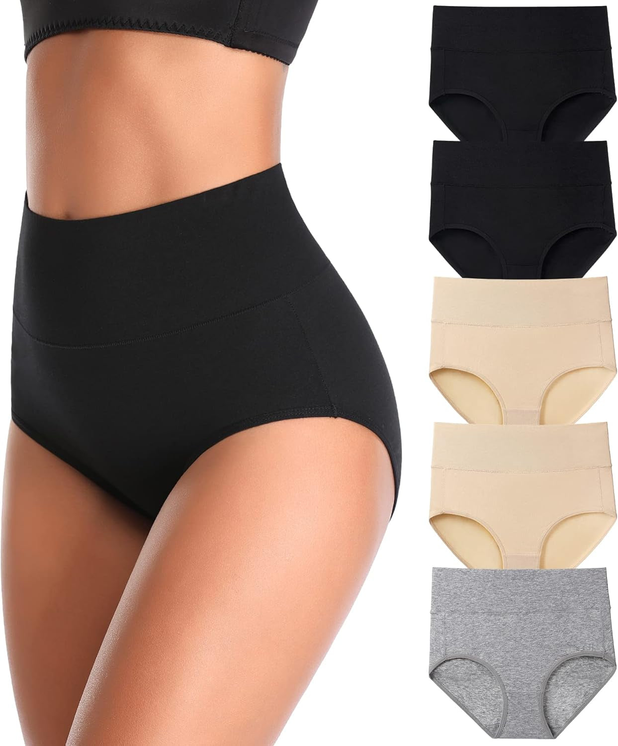 Flat lay of K-CHEONY multipack panties in various colors and prints