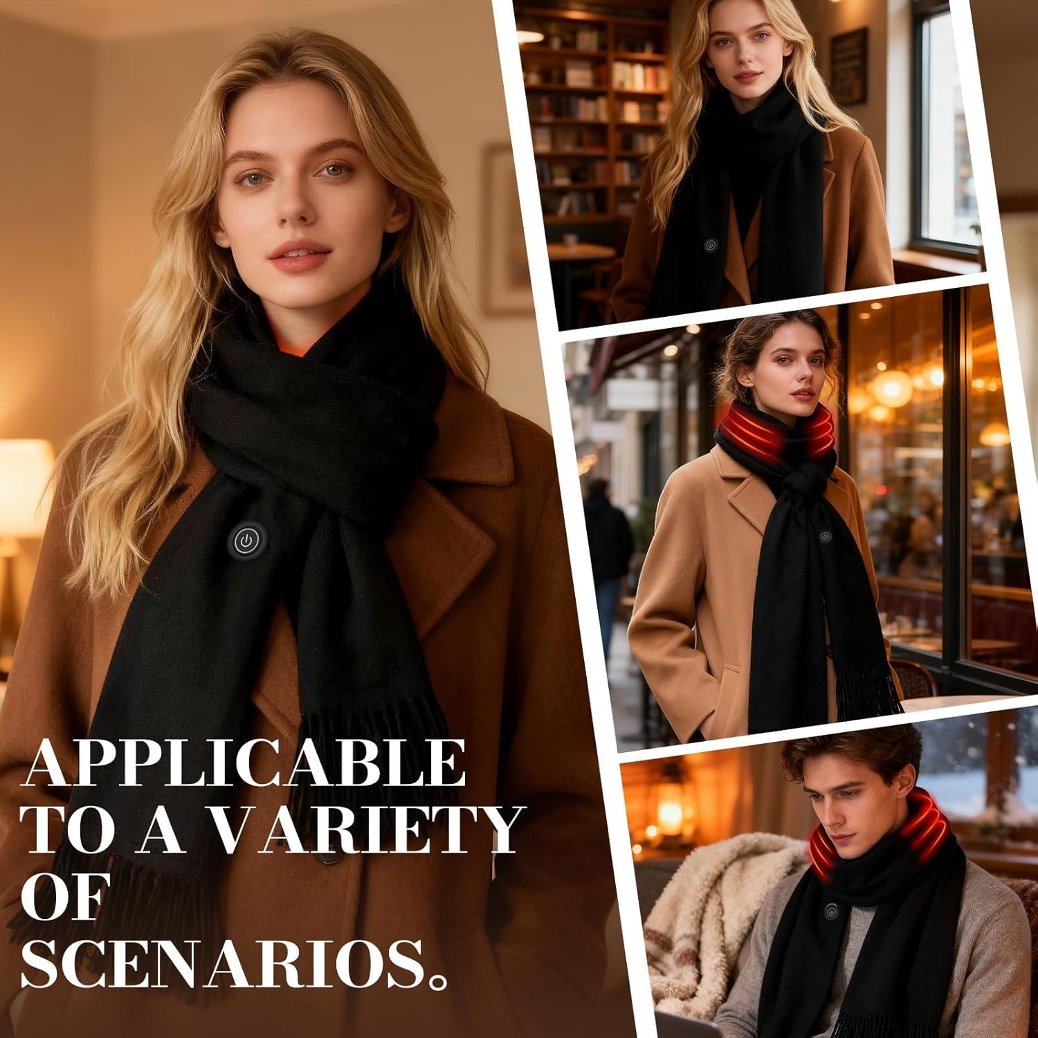 EN'DA Professional Heated Scarf for Women and Men with Rechargeable Battery, Winter Electric Scarf for Cold Weather