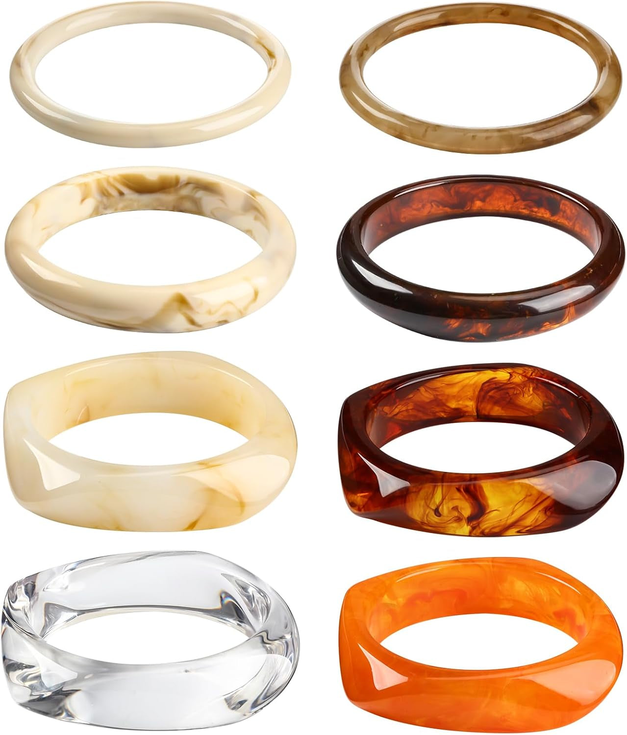 8 Pcs Acrylic Resin Chunky Bangle Bracelets for Women Colorful Punk Geometric Wristband, Christmas Jewelry Gifts