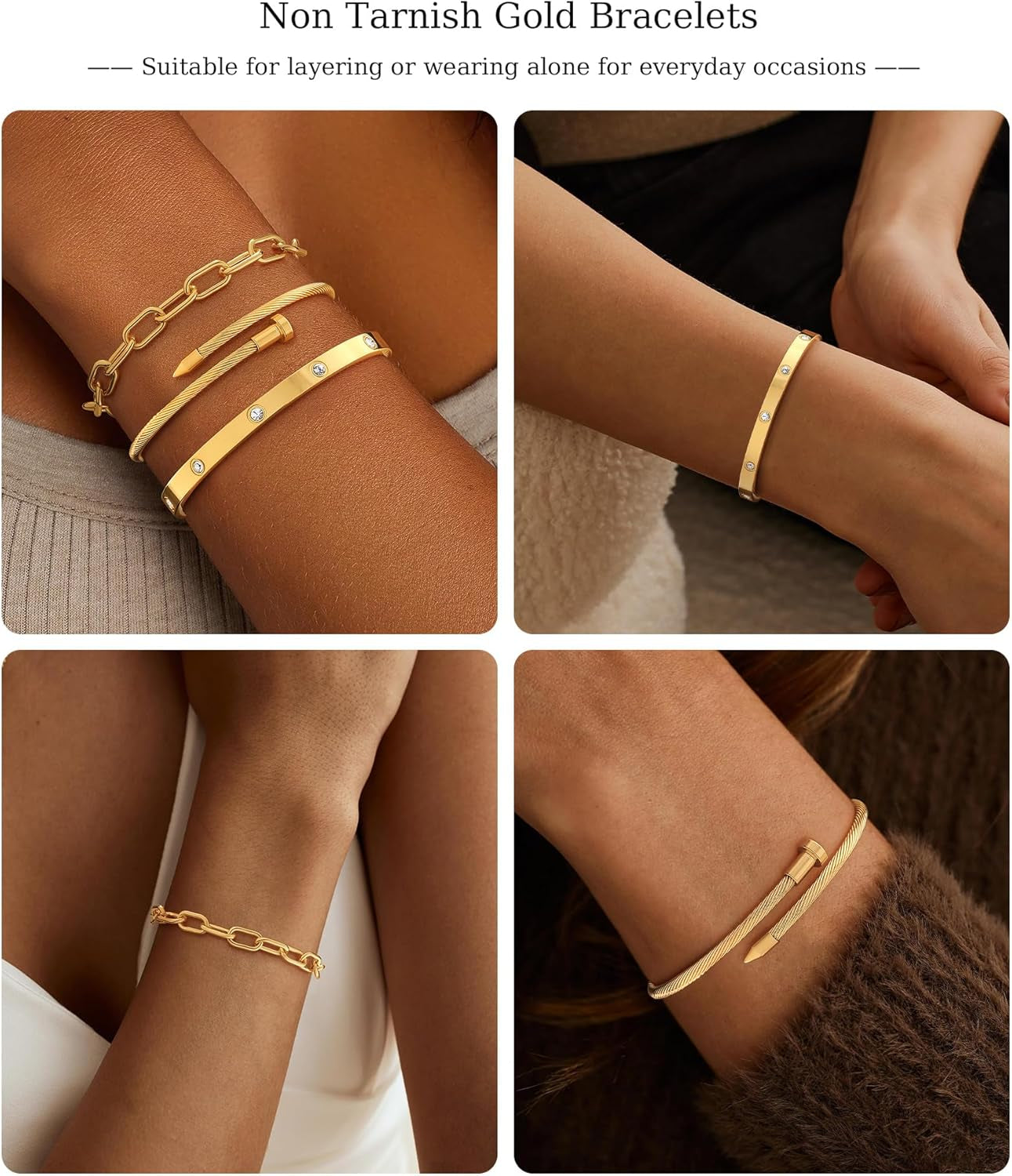 ZOERAY Silver Gold Bangle Bracelets for Women Non Tarnish 14K Gold Plated Stackable Cuff Bracelets for Women Trendy Cubic Zirconia Stainless Steel Chunky Bracelet Stack Set Waterproof Jewelry Gifts