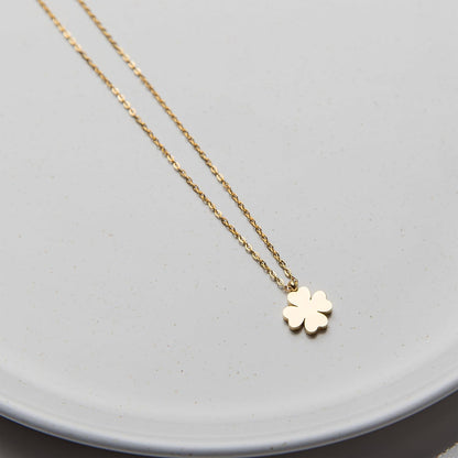 Four Leaf Clover Necklace - 18K Gold Plated Cute Shamrock Necklaces, Unique Dainty Heart Jewelry, Lucky Charm Pendant for Women