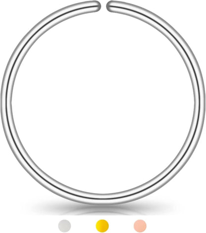 LUCKYJEWUS Small Thin Gold or Sterling Silver Nose Ring Hoop for Women, Tiny Nose Piercing Jewelry