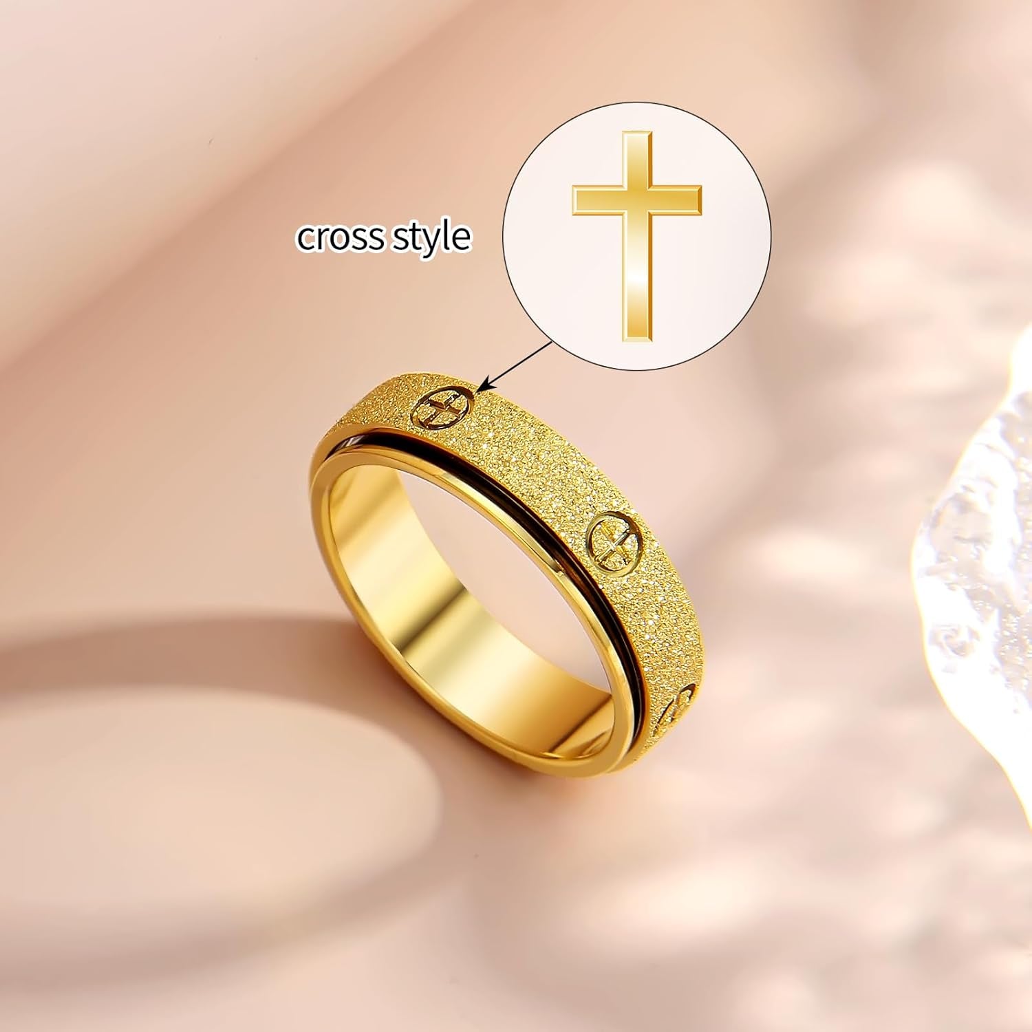 Gold rotating love ring for women with 360-degree spinning band