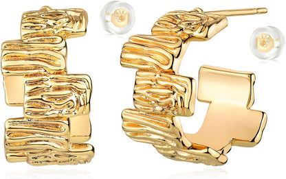 MYEARS Women Hoop Earrings Gold 14K Gold Filled Small Simple Handmade Hypoallergenic Everyday Illusion Jewelry