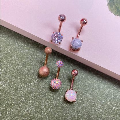 JFORYOU Belly Button Rings Stainless Steel 14G CZ Opal Navel Rings Barbells Women Girls Belly Piercing Jewelry