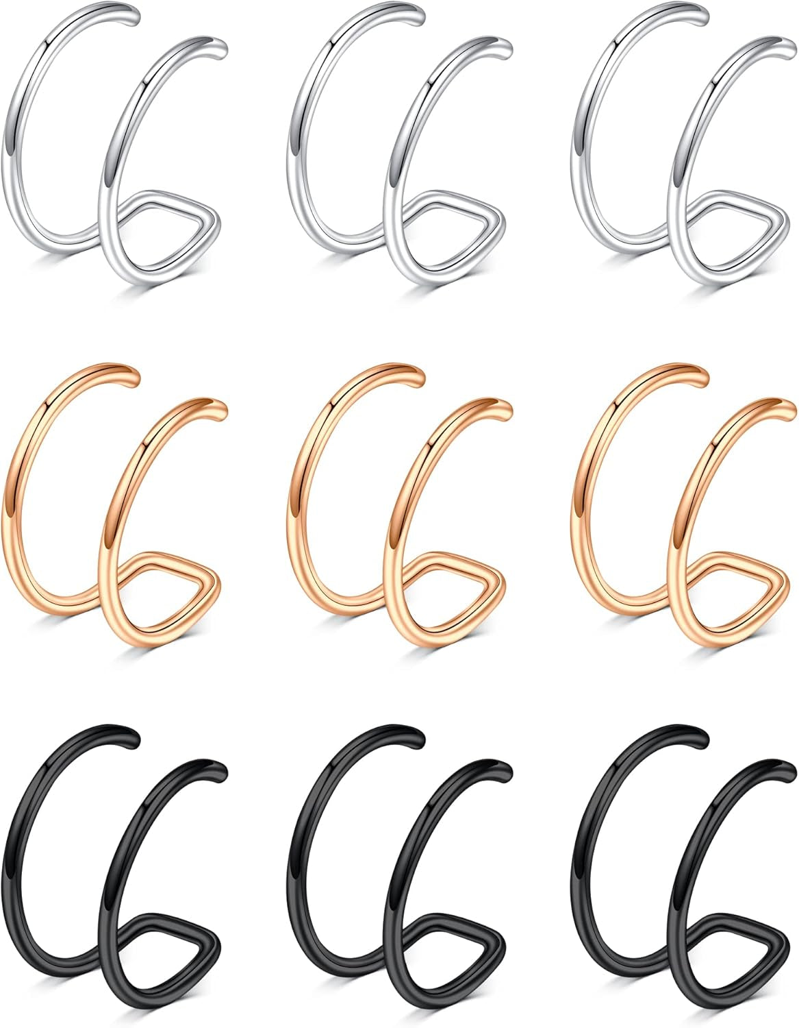 D.Bella Fake Septum Piercing Faux Nose Rings Hoop Stainless Steel Faux Lip Ear Nose Septum Ring Non Piercing Clip on Nose Hoop Rings Body Piercing Jewelry