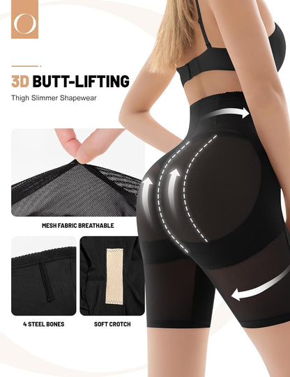 Black butt lifting and thigh slimming shapewear shorts back view