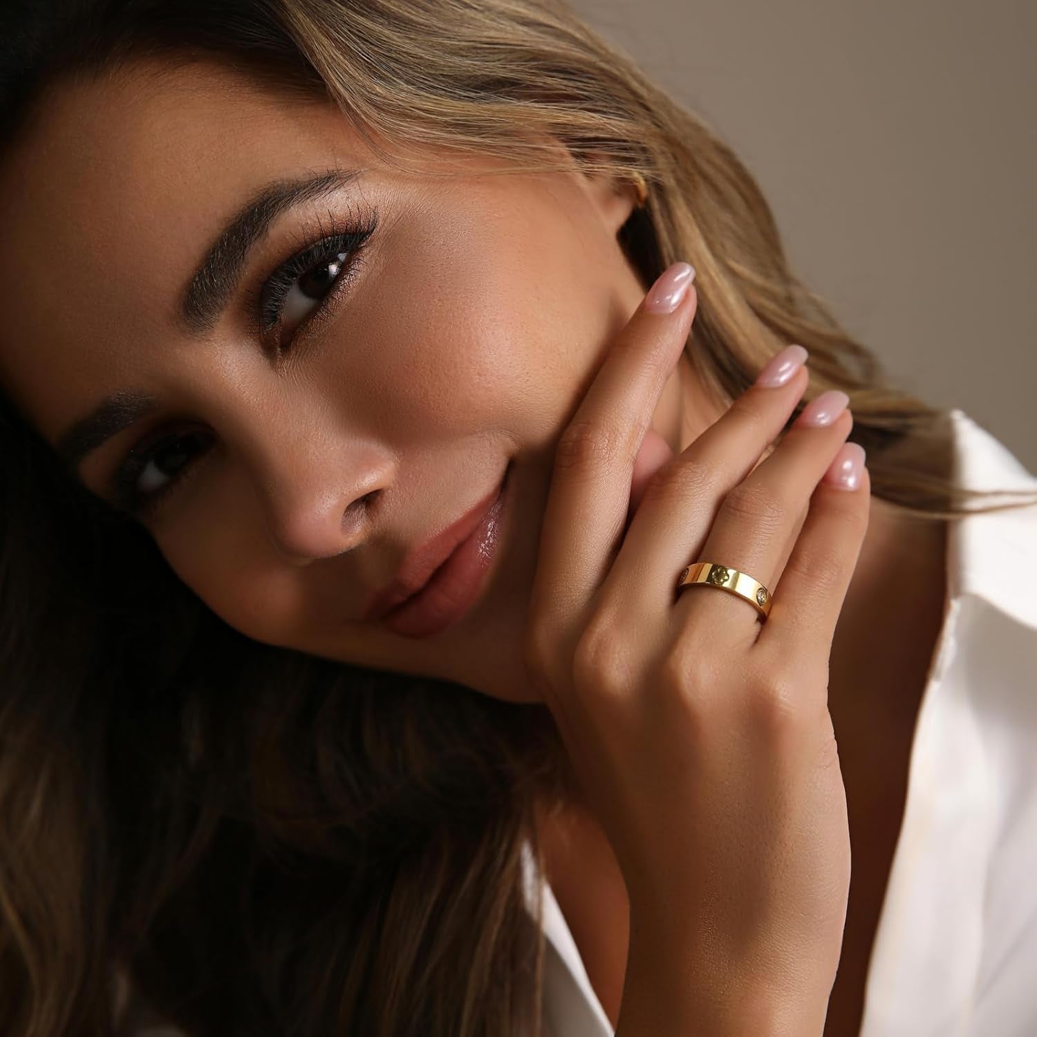 18K Gold Plated Wedding Rings for Women, Cubic Zirconia Clover Promise Ring, Stainless Steel Band Size 5-12, Elegant Jewelry Gifts