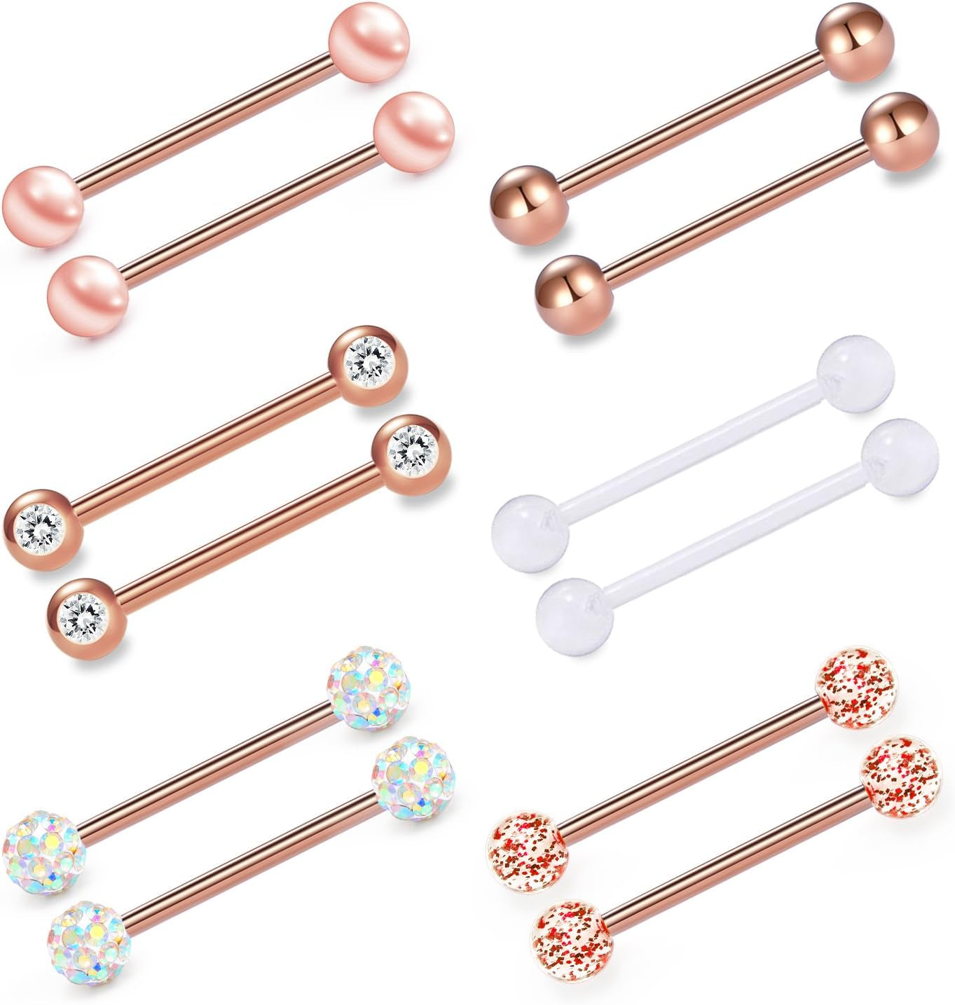 VCMART 12Mm-18Mm 14G Tongue Rings Nipple Straight Barbells Surgical Steel Body Piercing Jewelry