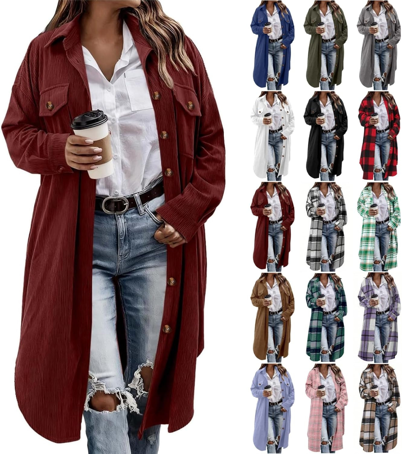 Flannel Shirt Women Plaid Jacket Womens Shacket Casual Lapel Button down Long Sleeve Trench Coat Warm Winter Jackets