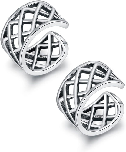 CHIC & ARTSY 925 Sterling Silver Ear Cuffs for Women, Non Piercing Clip on Cartilage Cuffs, Adjustable Fake Conch & Helix Earrings, Gold Plated & Oxidized Various Styles