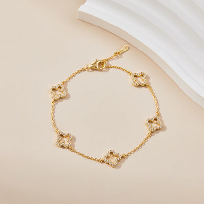 14K Gold-Plated Four-Leaf Clover Tennis Bracelet, Lucky Four-Leaf Connection Bracelet, a Fashionable Jewelry Suitable for Women'S Daily Wear, Dates and Special Occasions
