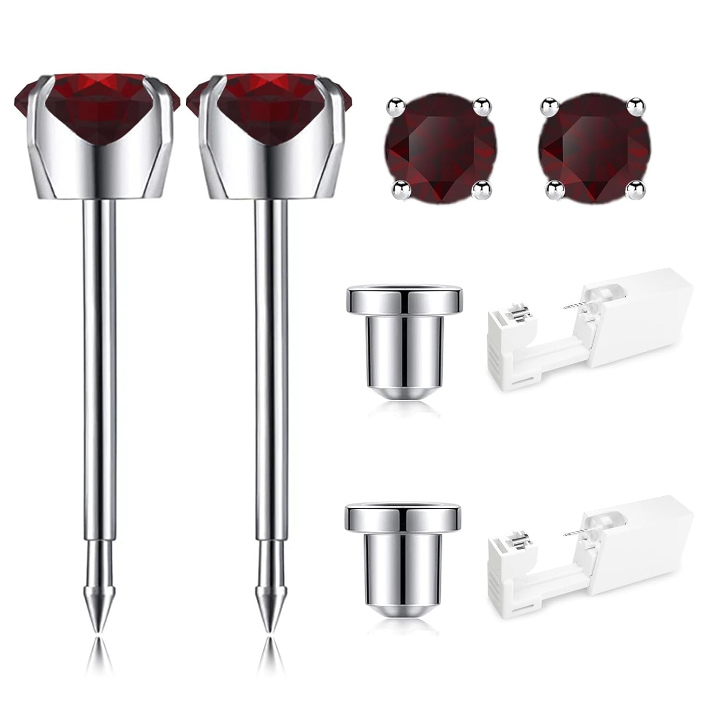 Ear Piercing Kit | Disposable Ear Piercing Gun Kit Made in 316L Surgical Stainless Steel 4Mm - 4Prong Cubic Zirconia | at Home Self Piercing Kit with Earrings Studs
