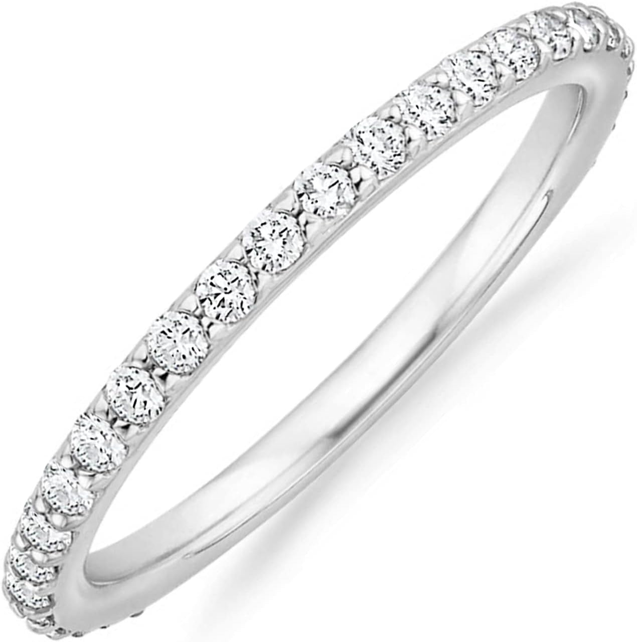 PAVOI dainty gold eternity ring showing intricate cubic zirconia setting