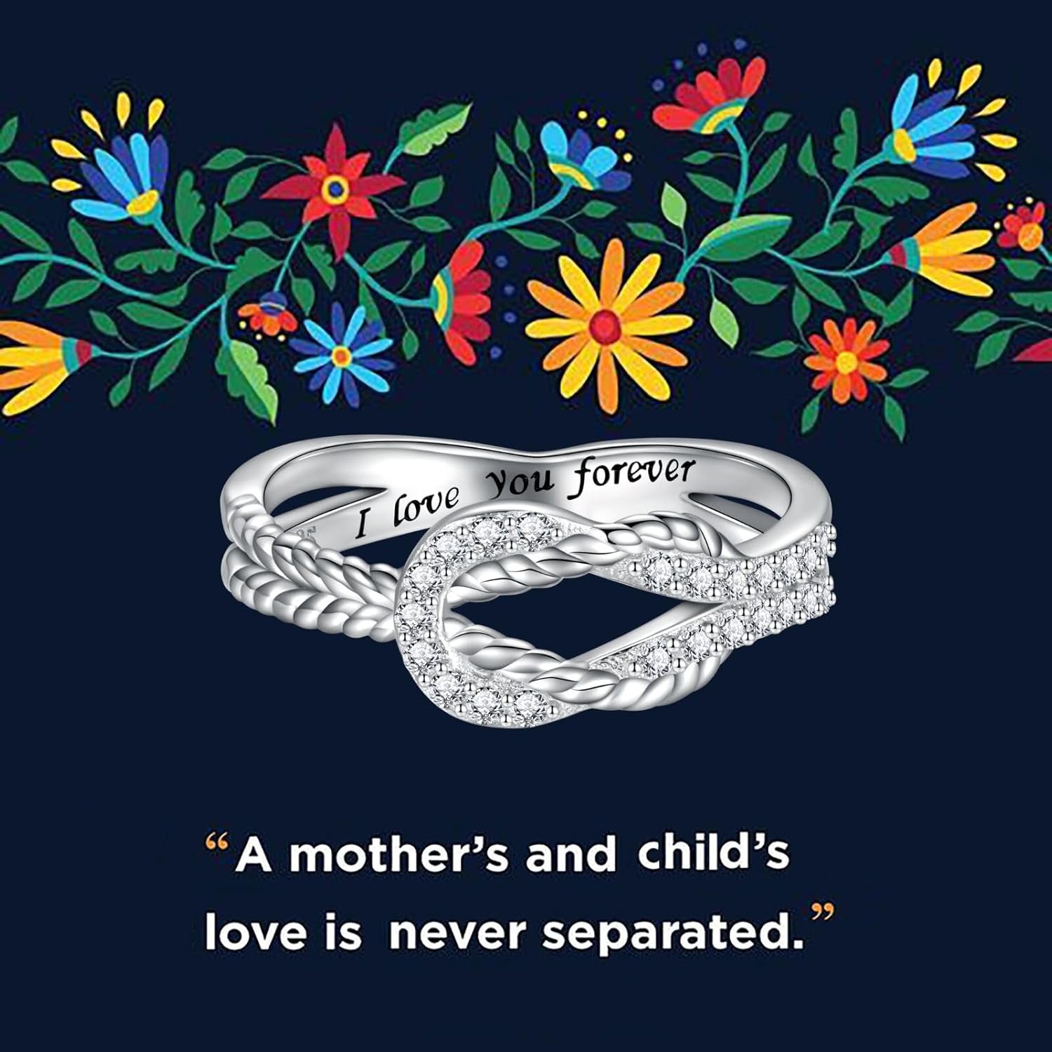 Engraved I Love You Forever text on silver ring