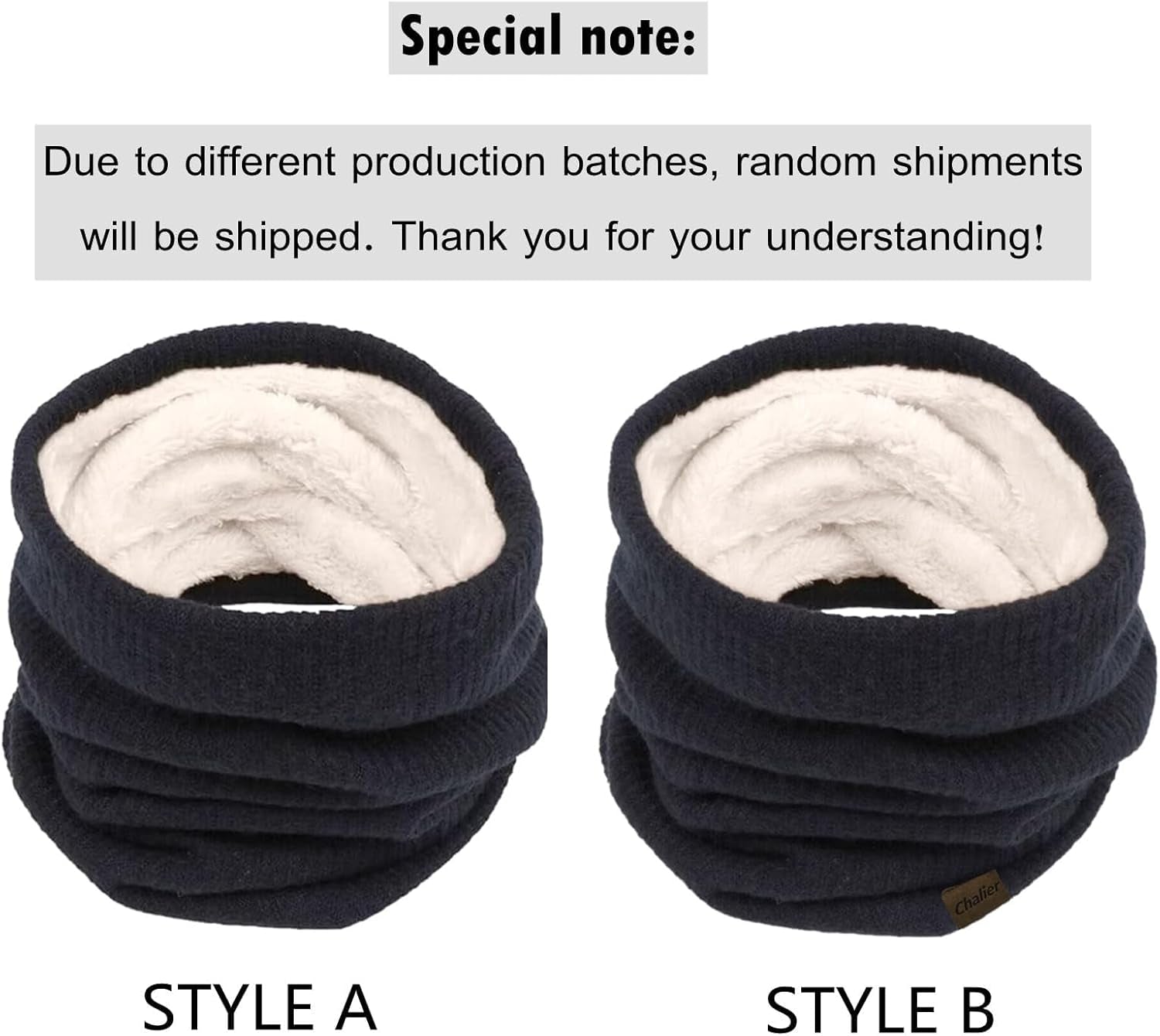 Chalier Infinity Scarf Winter Double-Layer Neck Warmer Knit Fleece Lined Circle Loop Scarves