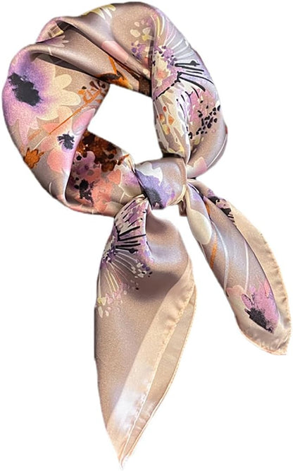 MINIDORA Satin Scarves for Women 27.5 × 27.5 Inches Medium Square Elegant Silk Feeling Head Scarf