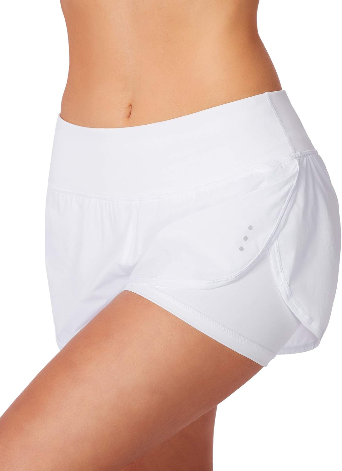 Close-up of zipper pocket on women's workout gym shorts