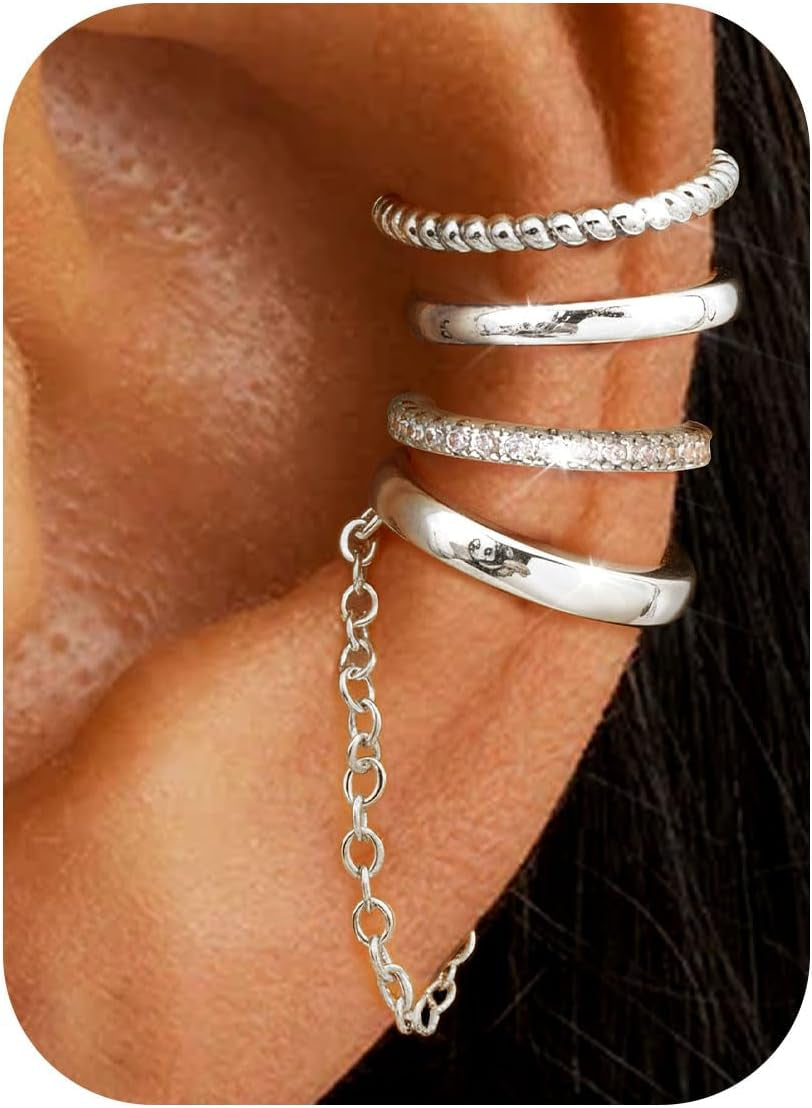 Florideco 4Pcs Ear Cuffs Non-Piercing for Women Dainty 14K Gold Plated Clip on Cartilage Earrings Hypoallergenic Huggie Hoop Cuffs Fake Earings for Non Pierced Ears