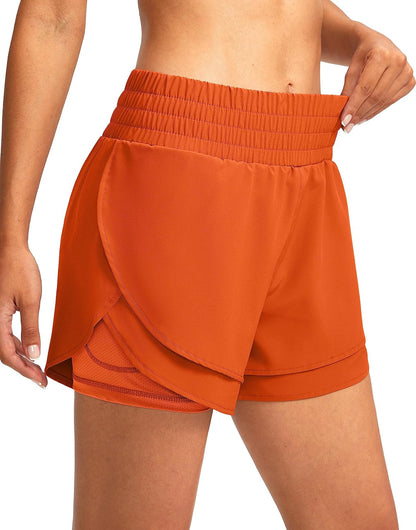 Soothfeel Women'S 2 in 1 Running Shorts High Waisted Athletic Shorts Exercise Gym Workout Shorts for Women with Pockets