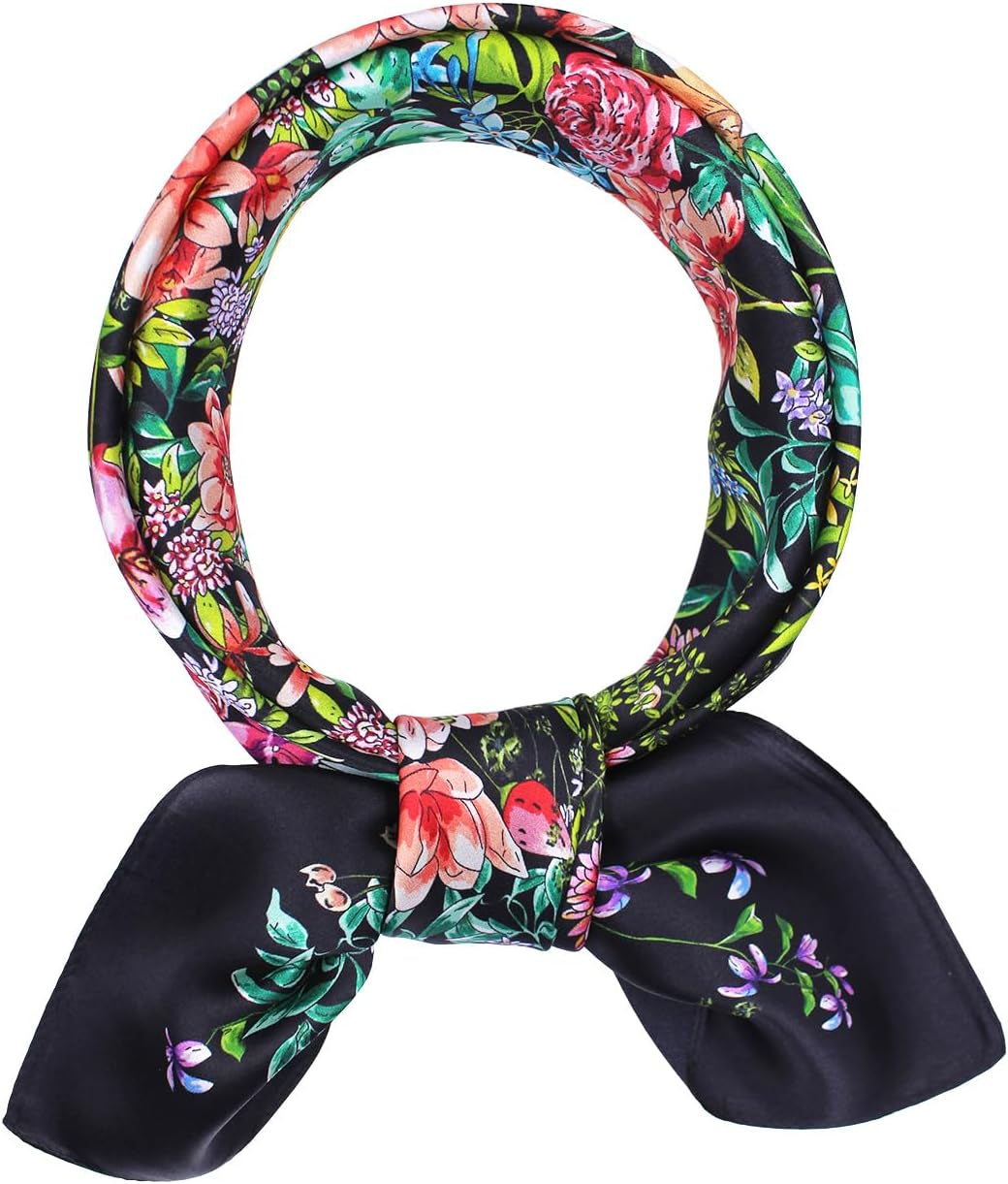 ANDANTINO 100% Mulberry Silk Square Scarf for Hair-25.6" X25.6'' Women Men Natural Silk Neckerchief Digital Printed Headscarf