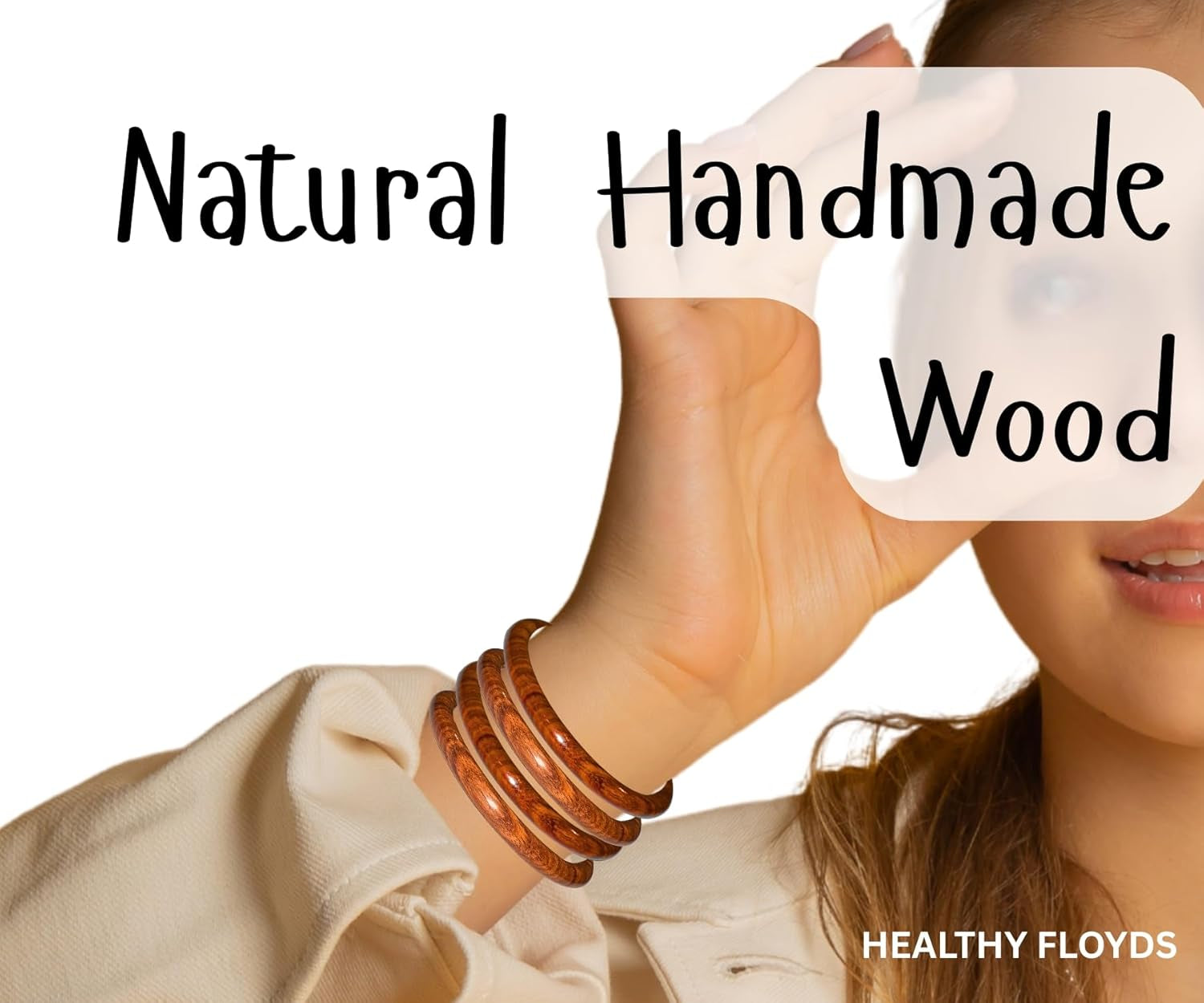Handmade Natural Wooden Bangle Set (4 Pieces) for Women | Natural Wood Bangles Christmas Gift Jewelry for Her | Eco-Friendly Artisan Crafted Gift