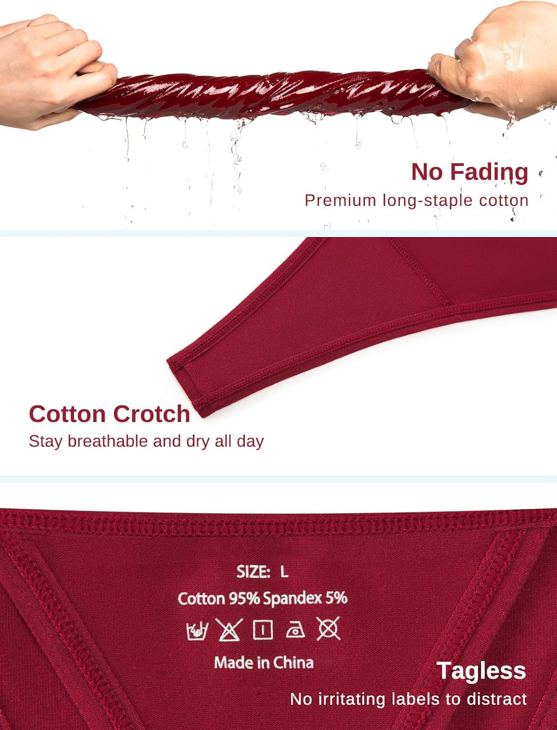 Back view of cotton t-back thong panty on model