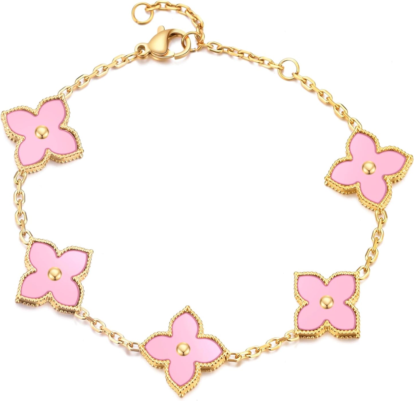 14K Gold Plated Clover Bracelet Dupes Stainless Steel Natural Shells Link Bracelet Jewelry