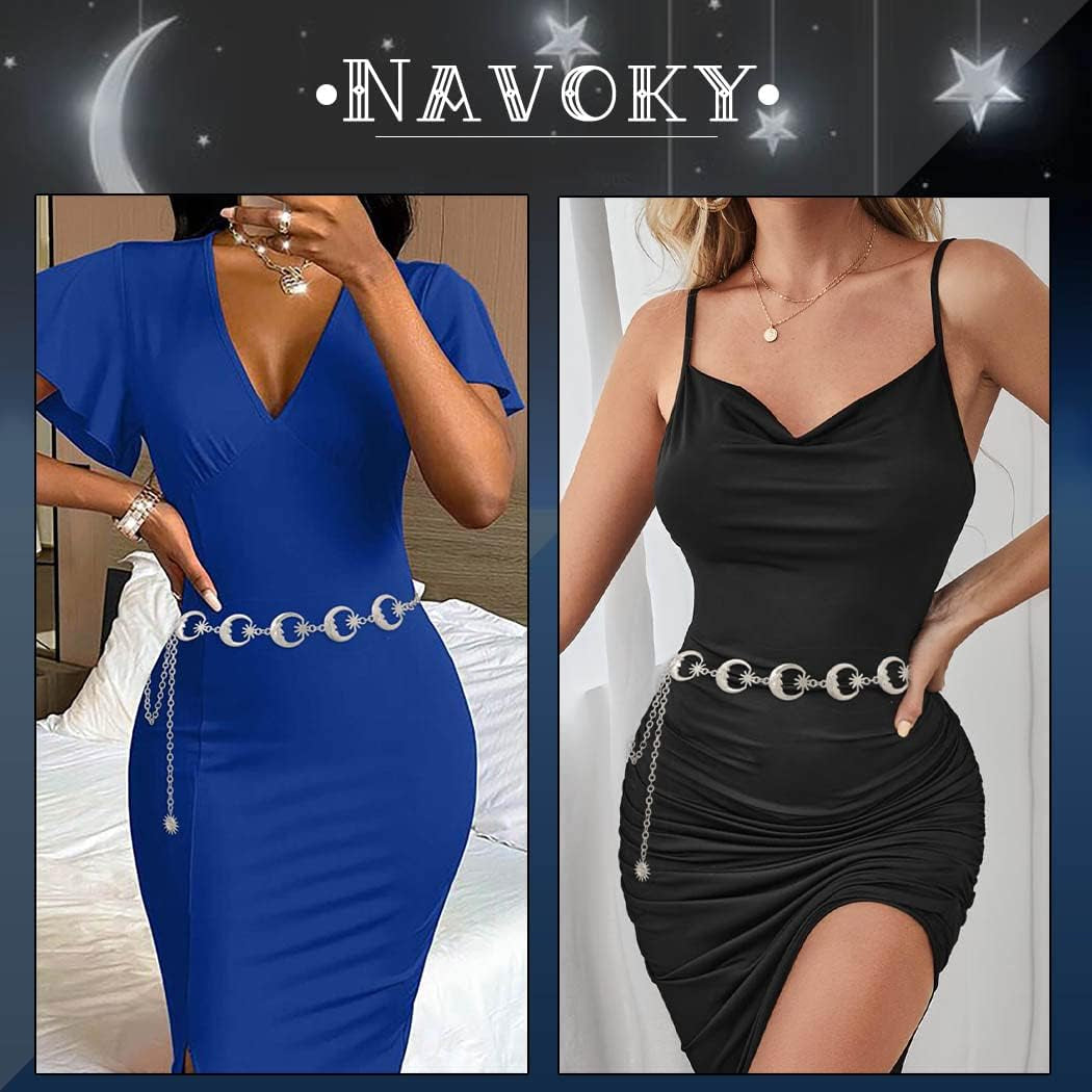 Navoky Moon Star Metal Waist Chain Sun Pendant Belly Belt Body Chains Jewelry Accessories for Women and Girls