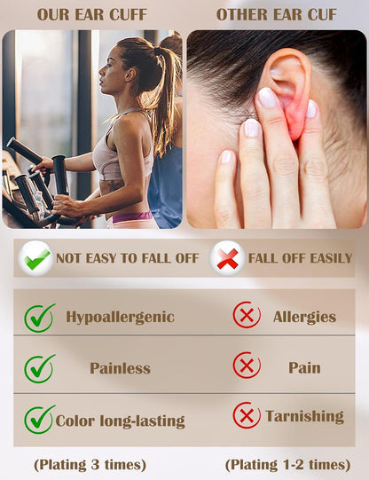 𝟒𝐏𝐚𝐢𝐫𝐬 14K Gold Plated Ear Cuff Earrings for Women Non Piercing - Hypoallergenic Ear Cuffs 14K Silver/Gold Plated Non Tarnish Clip on Cartilage Earrings Fake Earring Set Trendy Jewelry