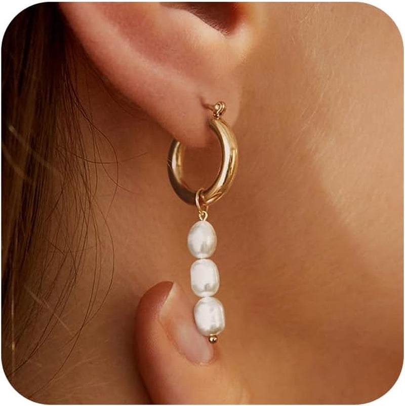 Risamil 14K Gold Plated/Silver Earrings for Women Trendy, Dainty Bow Earrings for Women Cute Pearl Huggie Earring Hoops Twist Rope Bow Stud Pearl Dangle Cubic Zirconia Earrings Jewelry Gifts