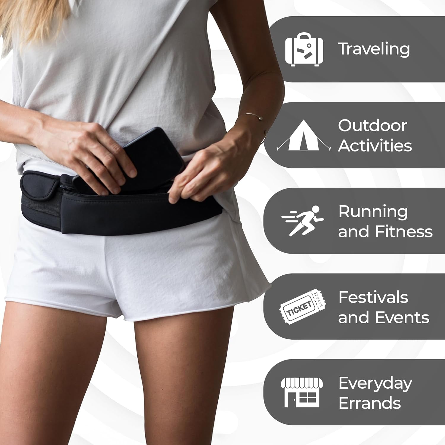 Travel belt measuring nine by four inches compact